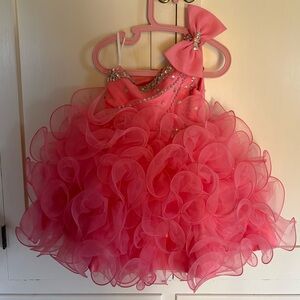 CUSTOM Hot Coral Pink Ruffle Party Dress with Crystal Accents